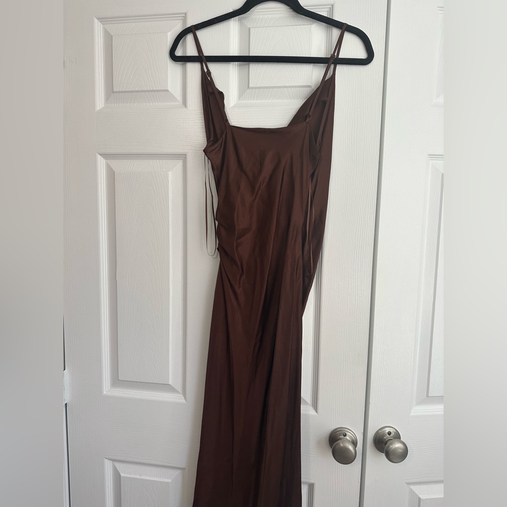 Zara Brown Midi Satin Dress - Picture 3 of 4